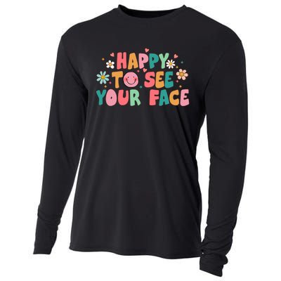 Happy To See Your Face First Day Of School Teacher Flower Cooling Performance Long Sleeve Crew