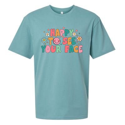 Happy To See Your Face First Day Of School Teacher Flower Sueded Cloud Jersey T-Shirt