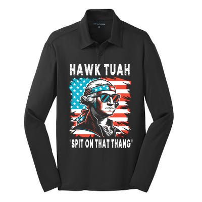 Hawk Tush Spit On That Thing Funny Georg Washington July 4th Silk Touch Performance Long Sleeve Polo