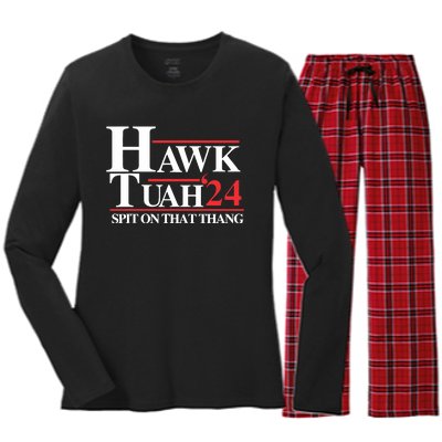 Hawk Tush Spit On That Thang Viral Election Parody Women's Long Sleeve Flannel Pajama Set 