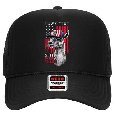 Hawk Tush Spit On That Thing Funny Llama July 4th High Crown Mesh Back Trucker Hat