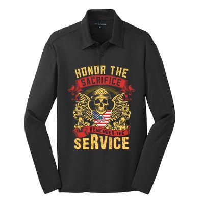 Honor The Sacrifice Remember The Service Proud Soldier Lover Gift Silk Touch Performance Long Sleeve Polo