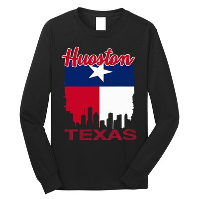 Houston Texas Skyline Vintage Houston Texas Flag Long Sleeve Shirt