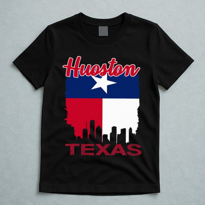 Houston Texas Skyline Vintage Houston Texas Flag T-Shirt