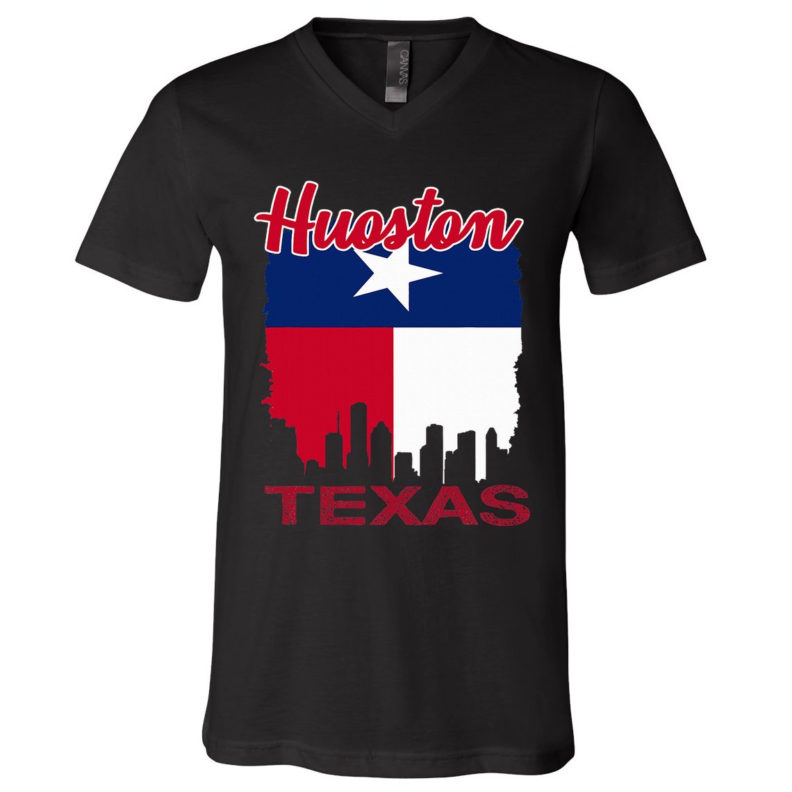 Houston Texas Skyline Vintage Houston Texas Flag V-Neck T-Shirt