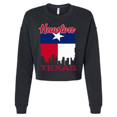 Houston Texas Skyline Vintage Houston Texas Flag Cropped Pullover Crew