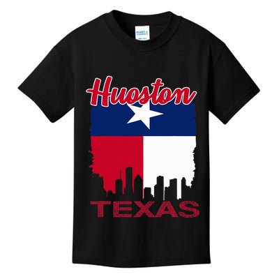 Houston Texas Skyline Vintage Houston Texas Flag Kids T-Shirt