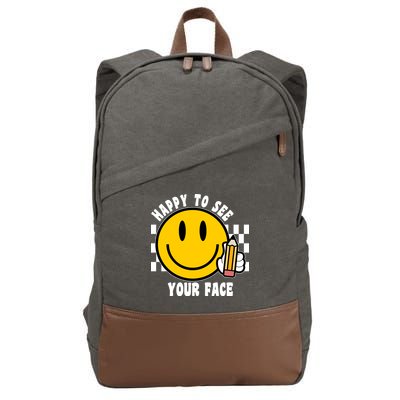 Happy To See Your Face School Cotton Canvas Backpack
