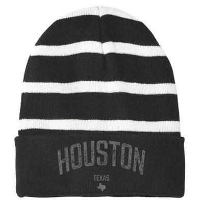 Houston Texas Souvenir Vintage Distressed Texas Houston Striped Beanie with Solid Band