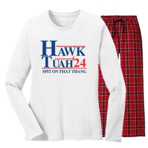 Hawk Tush Spit On That Thang Viral Election President 2024 Women's Long Sleeve Flannel Pajama Set 