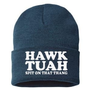 Hawk Tush Spit On That Thing Funny Viral Saying Parody Sustainable Knit Beanie