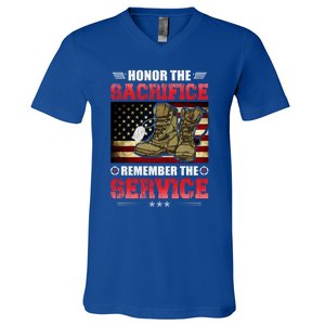 Honor The Sacrifice Remember The Service Veteran Great Gift V-Neck T-Shirt