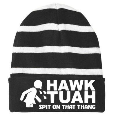 Hawk Tuah Spit On That Thang Funny Interview Striped Beanie with Solid Band