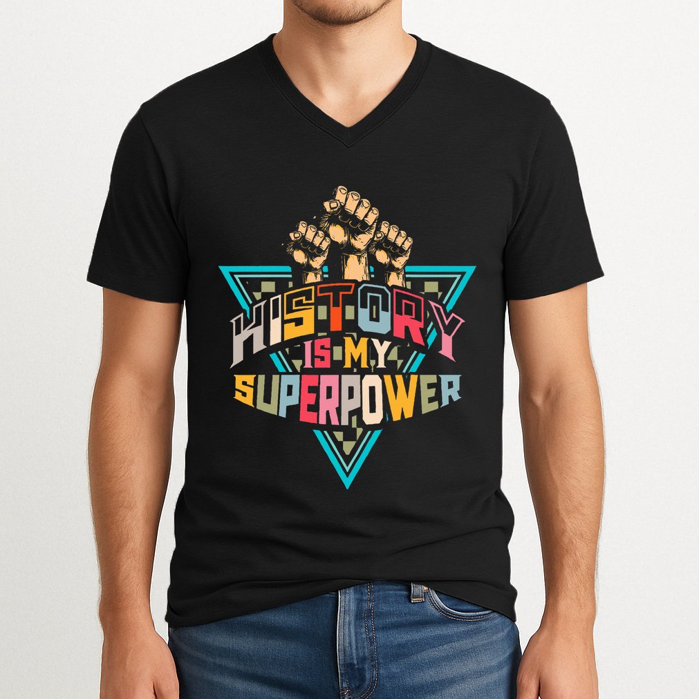 History Teacher Superpower Funny Historian Social Studies V-Neck T-Shirt