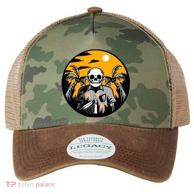 Hawaiian Tropical Skull Skelton Scary Knife Legacy Tie Dye Trucker Hat