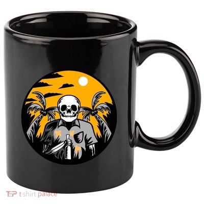 Hawaiian Tropical Skull Skelton Scary Knife 11oz C Handle Ceramic Mug