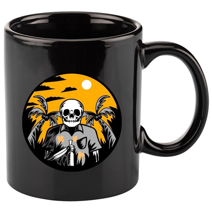 Hawaiian Tropical Skull Skelton Scary Knife 11oz C Handle Ceramic Mug