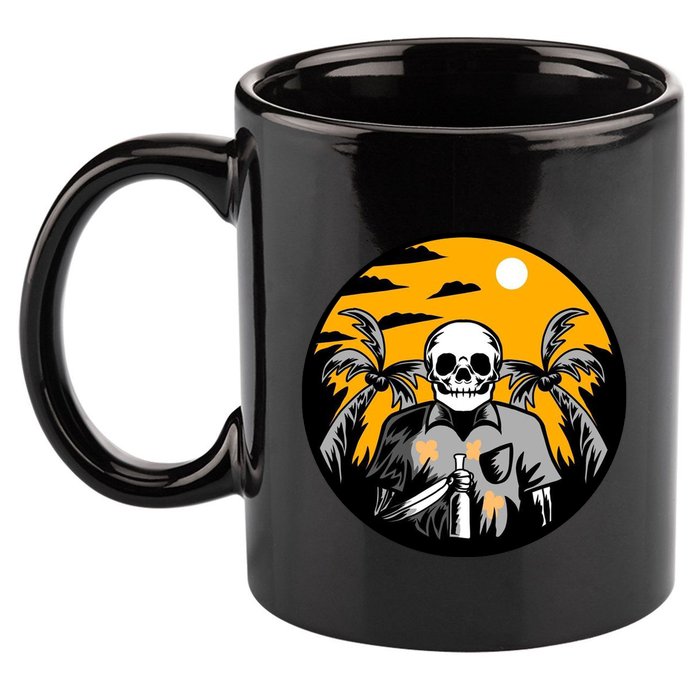 Hawaiian Tropical Skull Skelton Scary Knife 11oz C Handle Ceramic Mug