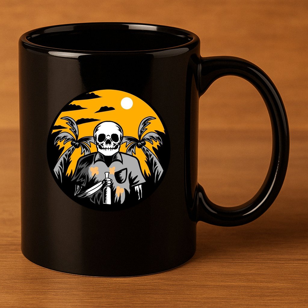Hawaiian Tropical Skull Skelton Scary Knife 11oz C Handle Ceramic Mug