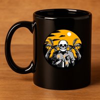 Hawaiian Tropical Skull Skelton Scary Knife 11oz C Handle Ceramic Mug