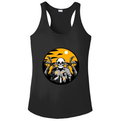 Hawaiian Tropical Skull Skelton Scary Knife Ladies PosiCharge Competitor Racerback Tank