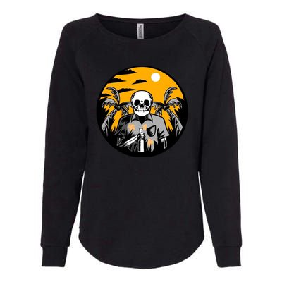 Hawaiian Tropical Skull Skelton Scary Knife Womens California Wash Sweatshirt