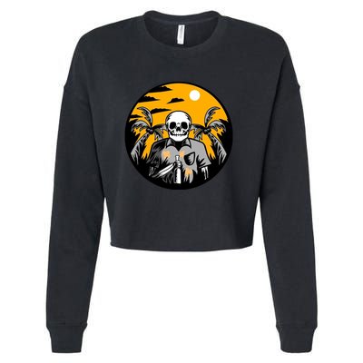 Hawaiian Tropical Skull Skelton Scary Knife Cropped Pullover Crew