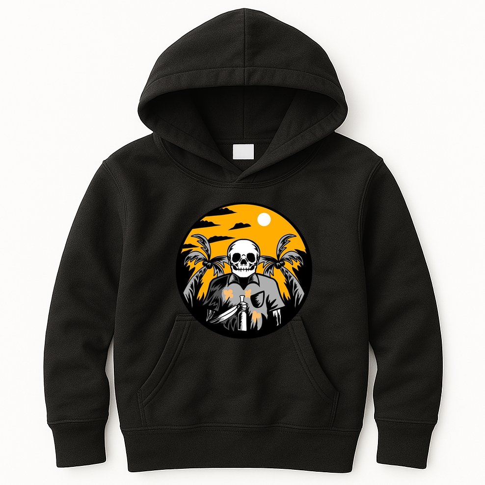 Hawaiian Tropical Skull Skelton Scary Knife Kids Hoodie