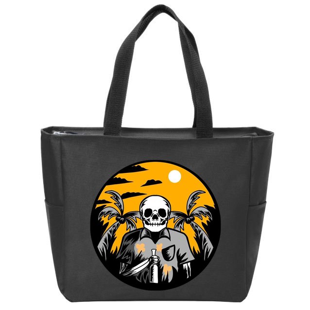 Hawaiian Tropical Skull Skelton Scary Knife Zip Tote Bag