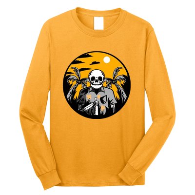 Hawaiian Tropical Skull Skelton Scary Knife Long Sleeve Shirt