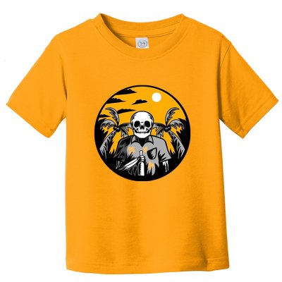 Hawaiian Tropical Skull Skelton Scary Knife Toddler T-Shirt