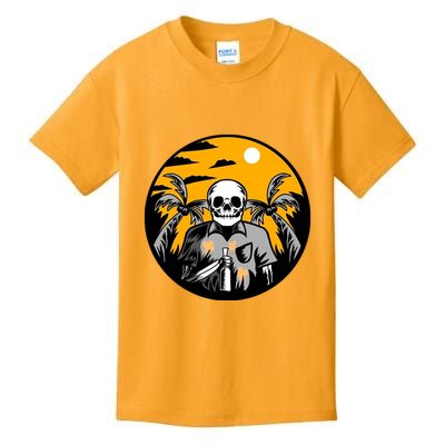 Hawaiian Tropical Skull Skelton Scary Knife Kids T-Shirt