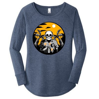 Hawaiian Tropical Skull Skelton Scary Knife Women's Perfect Tri Tunic Long Sleeve Shirt