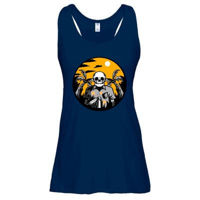 Hawaiian Tropical Skull Skelton Scary Knife Ladies Essential Flowy Tank