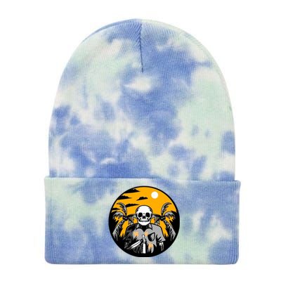 Hawaiian Tropical Skull Skelton Scary Knife Tie Dye 12in Knit Beanie