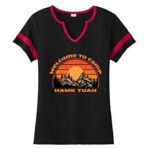 Hawk Tuah Spit On That Thing Retro Welcome To Camp Gift Ladies Halftime Notch Neck Tee