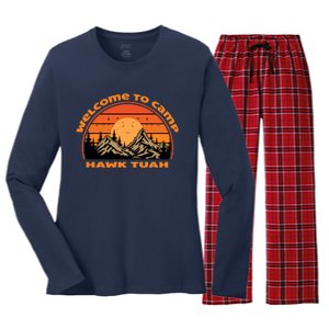 Hawk Tuah Spit On That Thing Retro Welcome To Camp Gift Women's Long Sleeve Flannel Pajama Set 