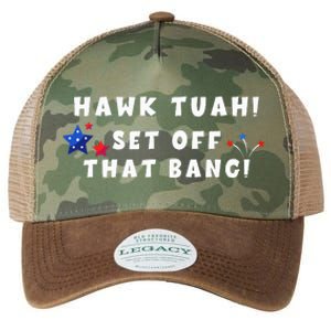 Hawk Tuah Set Off That Bang Funny Viral Video Girl July 4th Legacy Tie Dye Trucker Hat