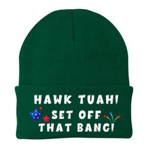 Hawk Tuah Set Off That Bang Funny Viral Video Girl July 4th Knit Cap Winter Beanie