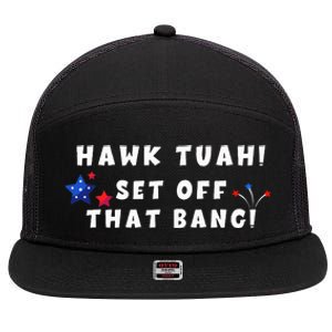 Hawk Tuah Set Off That Bang Funny Viral Video Girl July 4th 7 Panel Mesh Trucker Snapback Hat