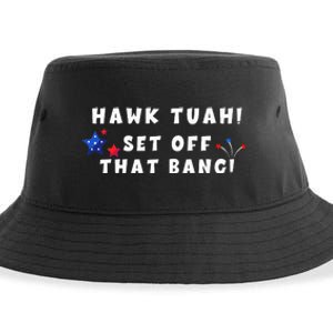 Hawk Tuah Set Off That Bang Funny Viral Video Girl July 4th Sustainable Bucket Hat