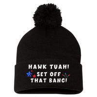 Hawk Tuah Set Off That Bang Funny Viral Video Girl July 4th Pom Pom 12in Knit Beanie