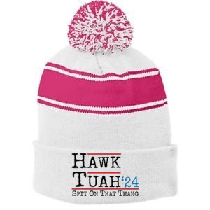 Hawk Tuah Spit On That Thing Presidential Candidate Parody Stripe Pom Pom Beanie