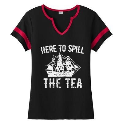 Here To Spill The Tea 4th of July US Patriotic Pride Ladies Halftime Notch Neck Tee