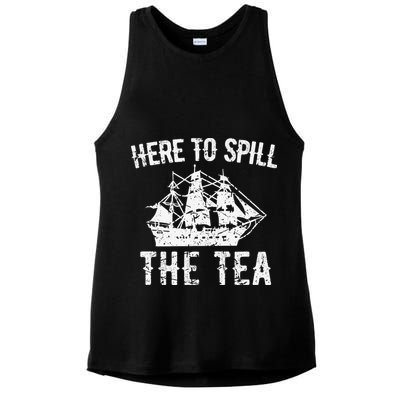 Here To Spill The Tea 4th of July US Patriotic Pride Ladies PosiCharge Tri-Blend Wicking Tank