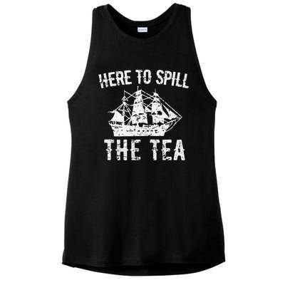 Here To Spill The Tea 4th of July US Patriotic Pride Ladies PosiCharge Tri-Blend Wicking Tank