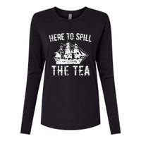 Here To Spill The Tea 4th of July US Patriotic Pride Womens Cotton Relaxed Long Sleeve T-Shirt