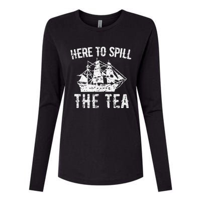 Here To Spill The Tea 4th of July US Patriotic Pride Womens Cotton Relaxed Long Sleeve T-Shirt