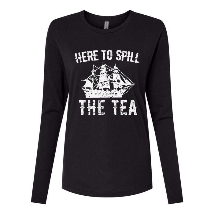 Here To Spill The Tea 4th of July US Patriotic Pride Womens Cotton Relaxed Long Sleeve T-Shirt