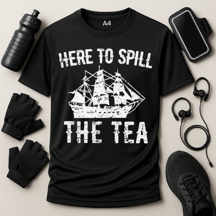 Here To Spill The Tea 4th of July US Patriotic Pride Cooling Performance Crew T-Shirt